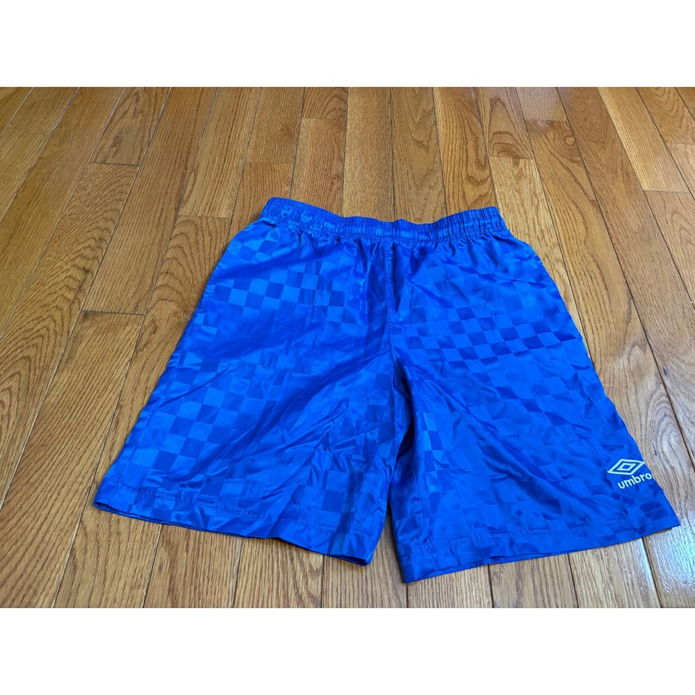 Umbro Premier Kids XL Blue Checkerboard Soccer Shorts Nylon Athletic Pockets